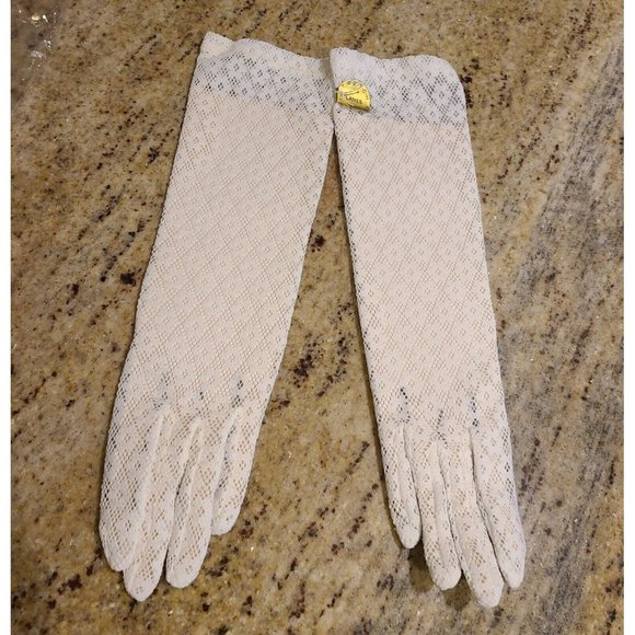 New! Vtg One Size White Lace Stretch Nylon Floral Formal Gloves 12" Long Japan - Picture 5 of 12